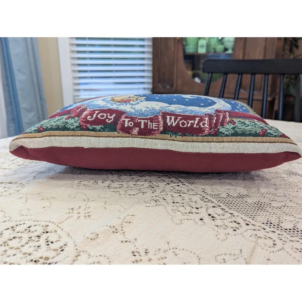 Vintage Santa Tapestry Pillow Joy to the World Christmas Holiday Decor